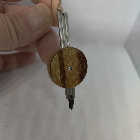 Laminated zebrawood and pine earrings on Aluminum with flat set cubic … main image 0